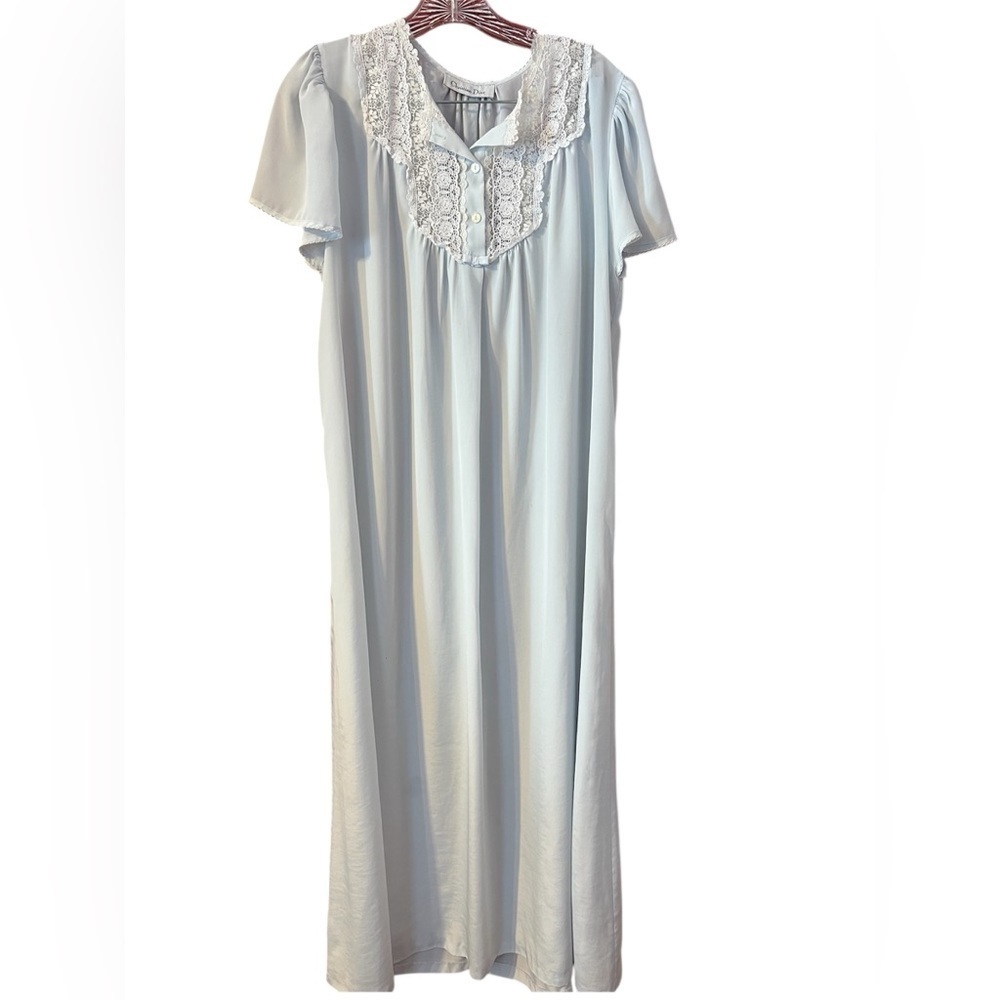 Vintage Dior White Lace Trim Chemise Nightgown FLAWED XL